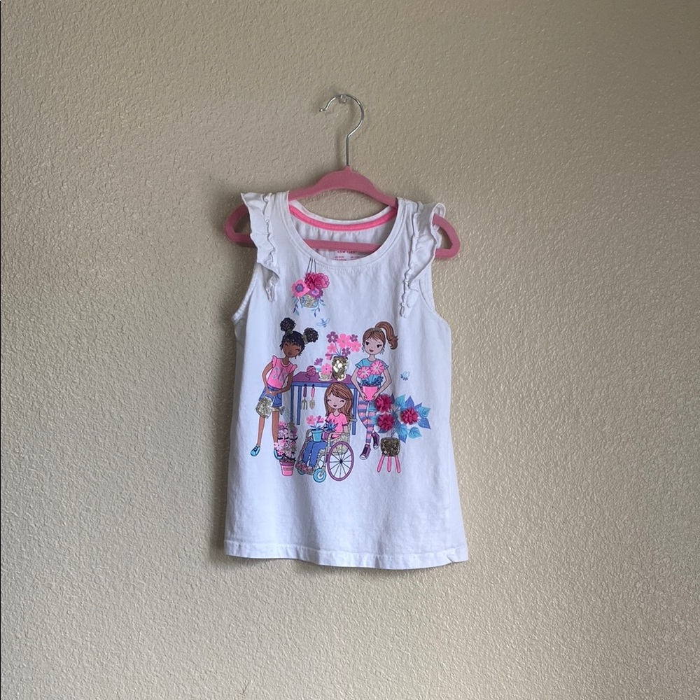 5/$15 Kids' White Sleeveless Top with Doll Print and Sequins S (5/6)